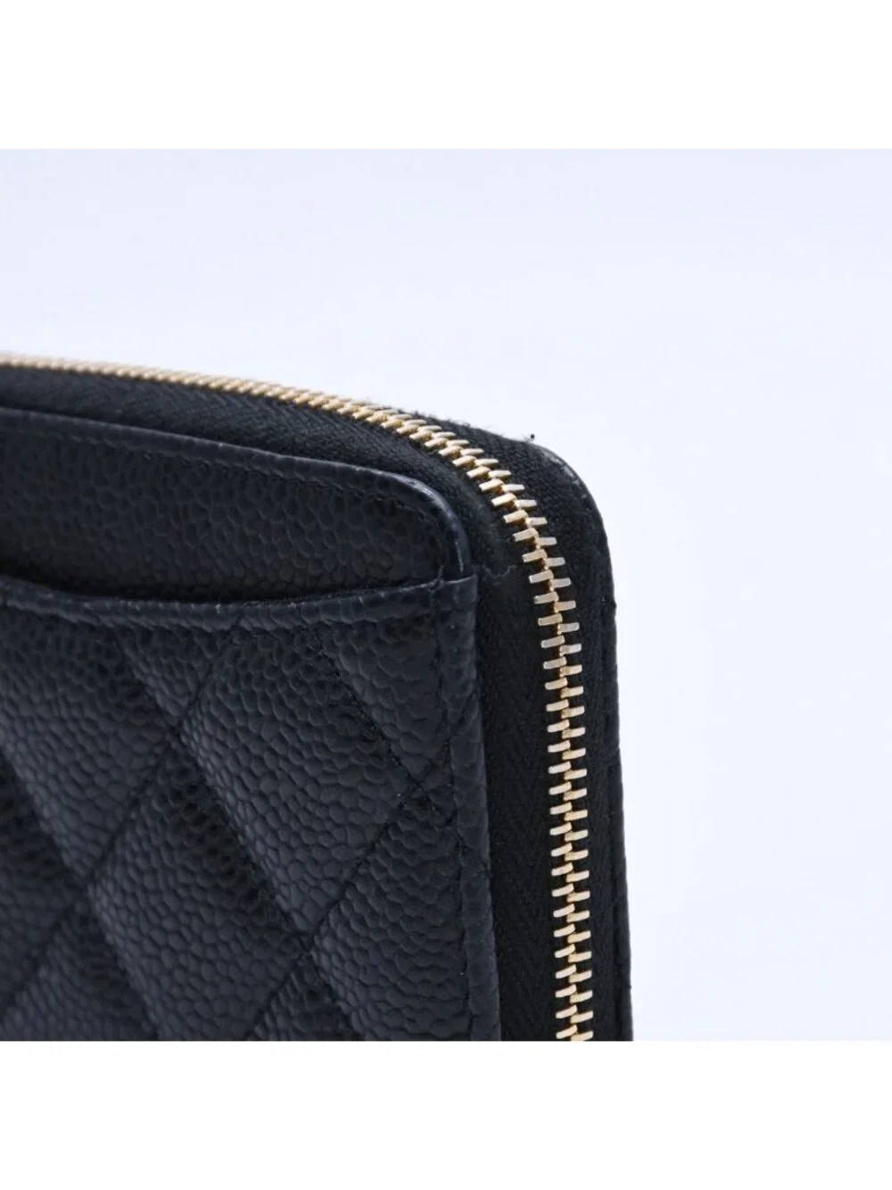 Chanel Classic Zip Coin Purse Quilted Caviar Leather Stand Black Wallet Card